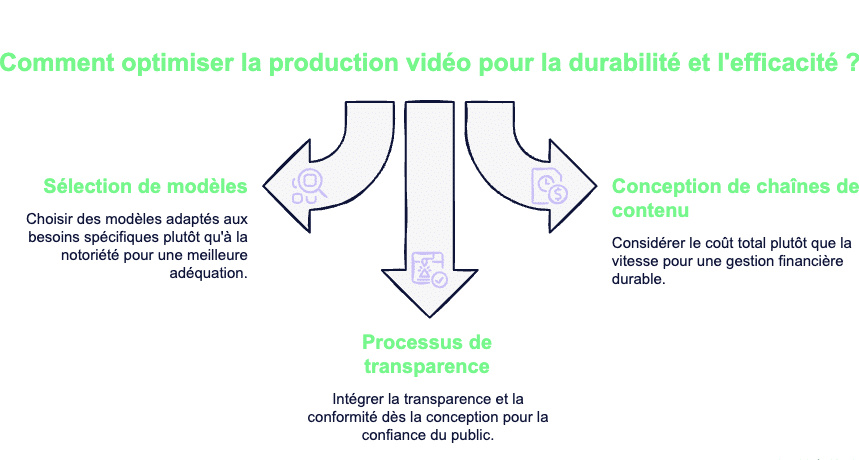 Pour les équipes marketing et vidéo, cela implique trois arbitrages concrets :
Choisir des modèles pour leur adéquation au cas d’usage, pas pour leur seule notoriété.
Concevoir des chaînes de contenu avec une logique de coût total, pas seulement de vitesse de génération.
Construire des processus de transparence et de conformité dès la conception, surtout pour les contenus destinés au public.